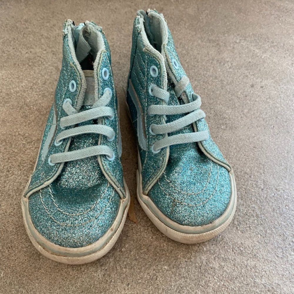 Blue sparkly Van High Tops for girls - size 6